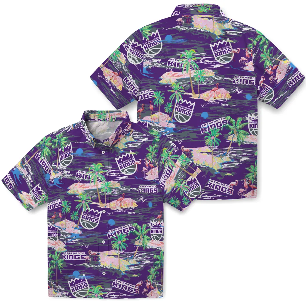 Sacramento Kings Hawaiian Shirt - Hawaii Island sacramento kings flamingo retreat purple hawaiian shirts high quality