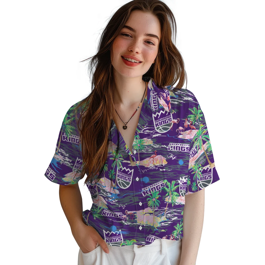 Sacramento Kings Hawaiian Shirt - Hawaii Island sacramento kings flamingo retreat purple hawaiian shirts latest model