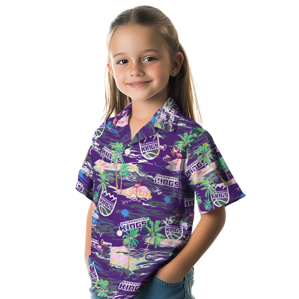 Sacramento Kings Hawaiian Shirt - Hawaii Island sacramento kings flamingo retreat purple hawaiian shirts premium grade