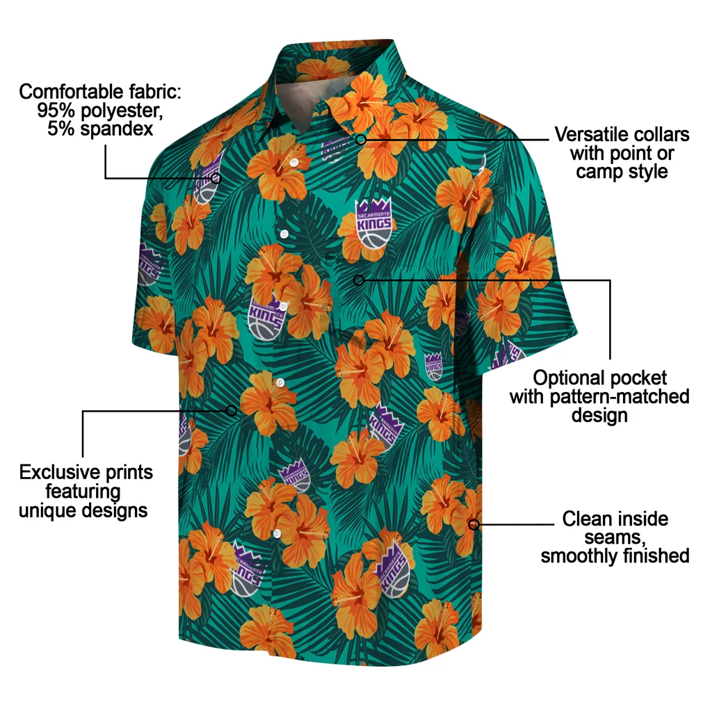 Sacramento Kings Hawaiian Shirt - Hibiscus and Palm Leaves sacramento kings hibiscus escape green hawaiian shirts new arrival