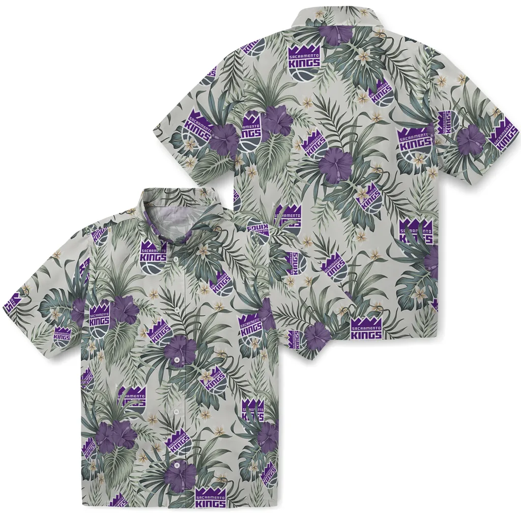 Sacramento Kings Hawaiian Shirt - Hibiscus Designs sacramento kings hibiscus designs beige hawaiian shirts high quality