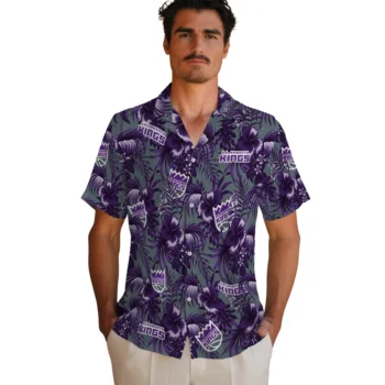 sacramento kings hibiscus exotic purple hawaiian shirts fashion forward