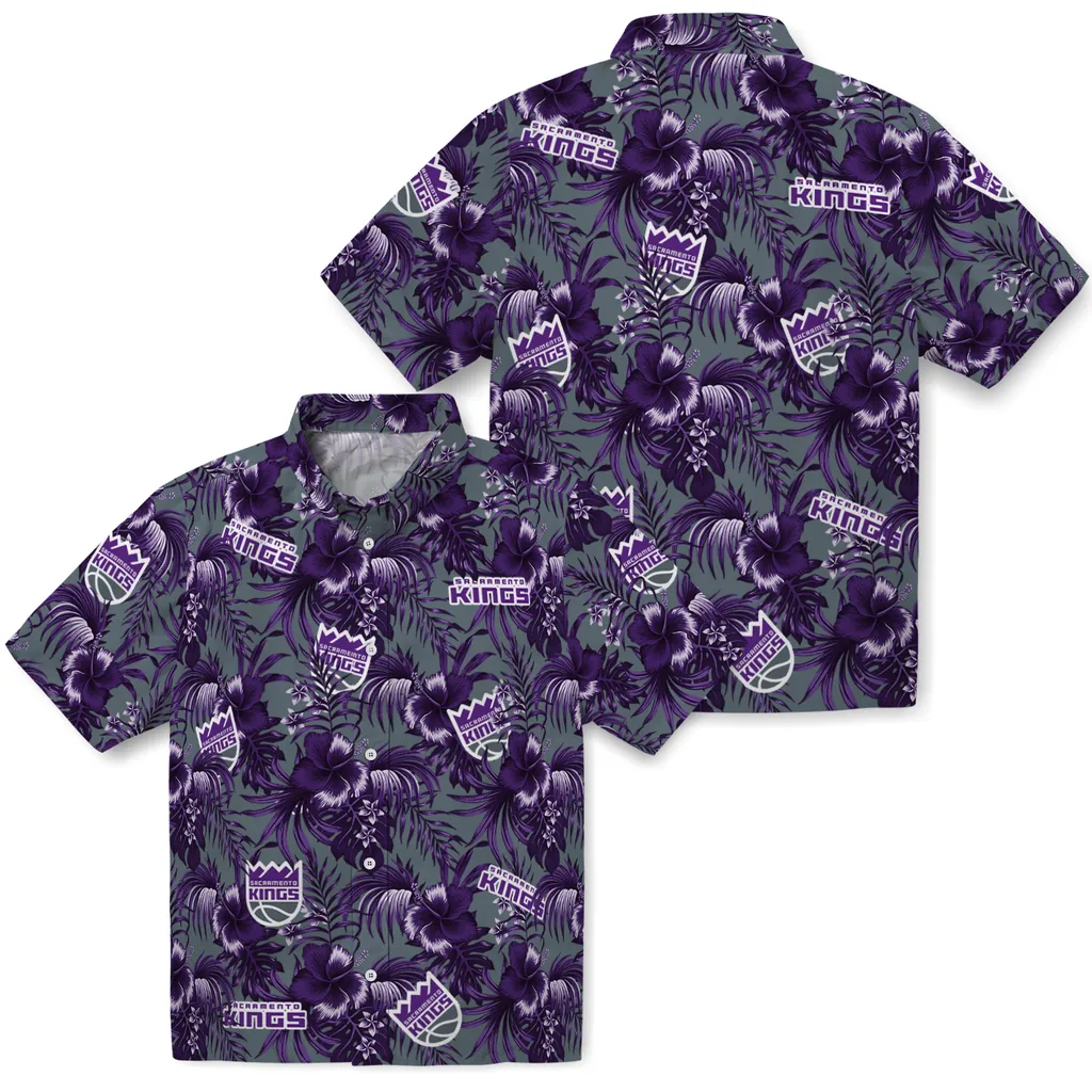 Sacramento Kings Hawaiian Shirt - Hibiscus Exotic sacramento kings hibiscus exotic purple hawaiian shirts high quality