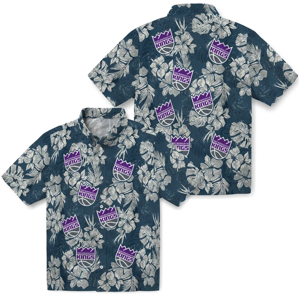 Sacramento Kings Hawaiian Shirt - Hibiscus Flowers sacramento kings hibiscus flowers navy blue hawaiian shirts high quality