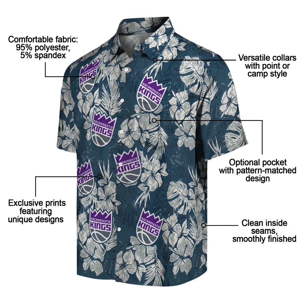 Sacramento Kings Hawaiian Shirt - Hibiscus Flowers sacramento kings hibiscus flowers navy blue hawaiian shirts new arrival