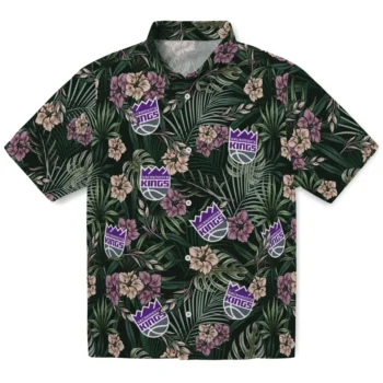 sacramento kings hibiscus leaves pattern green hawaiian shirts best selling
