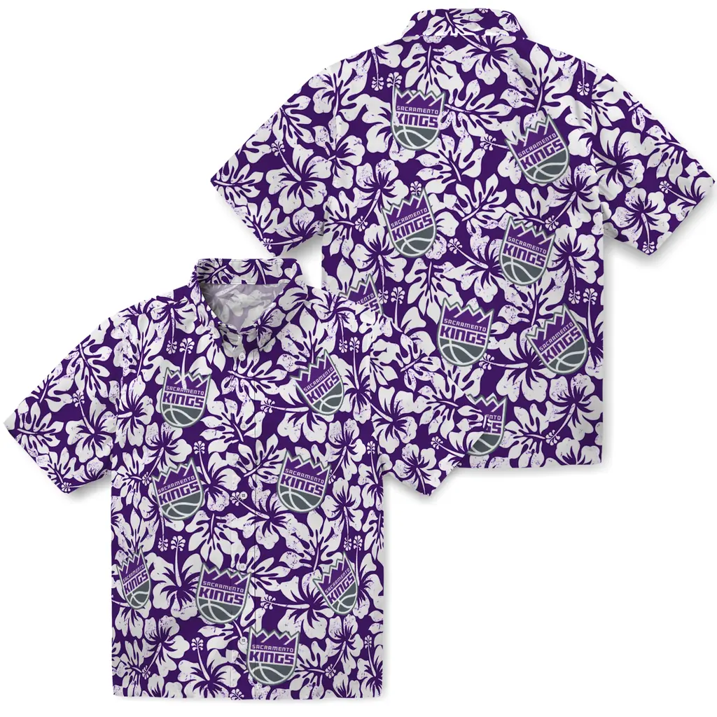 Sacramento Kings Hawaiian Shirt - Hibiscus Motif sacramento kings hibiscus motif purple white hawaiian shirts high quality