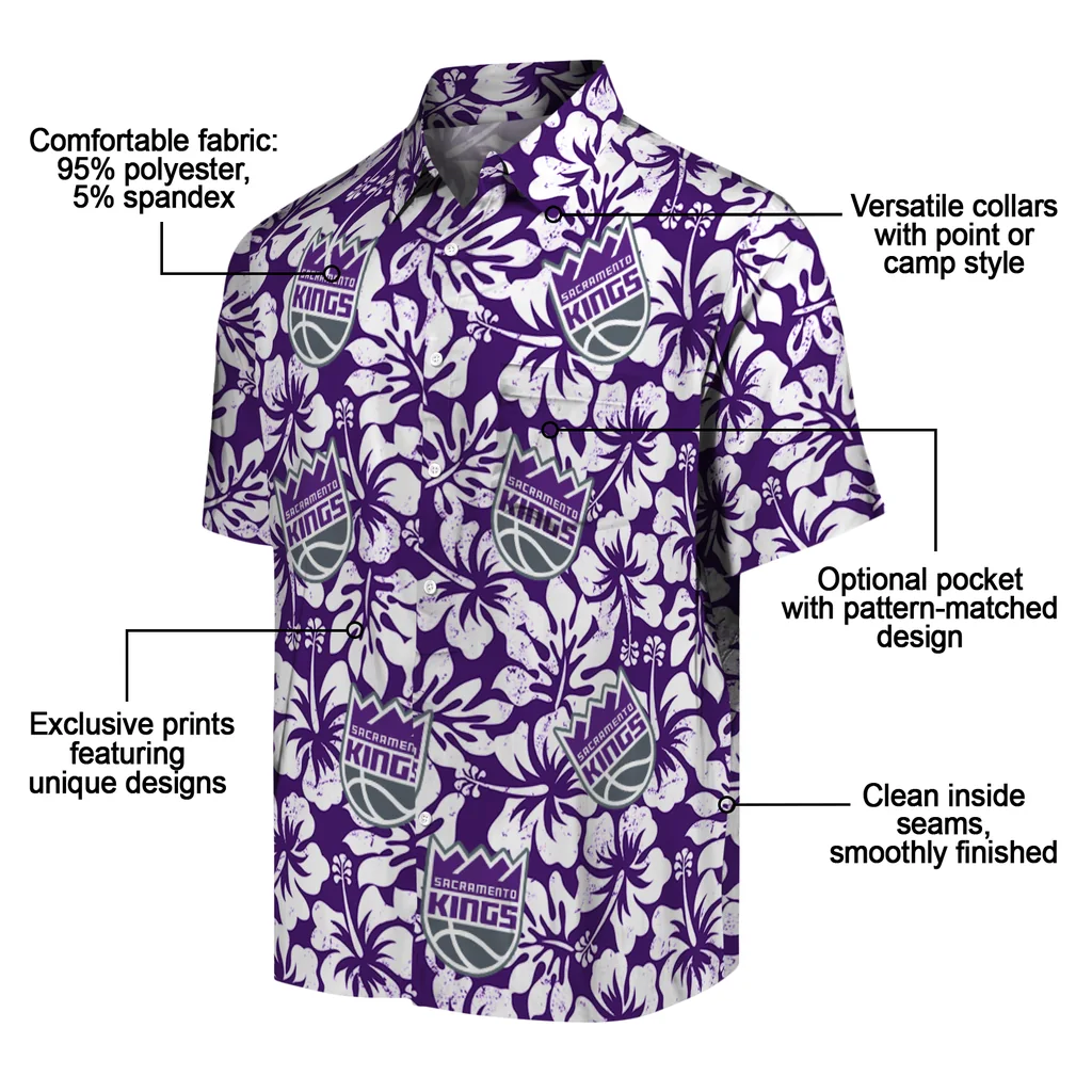 Sacramento Kings Hawaiian Shirt - Hibiscus Motif sacramento kings hibiscus motif purple white hawaiian shirts new arrival