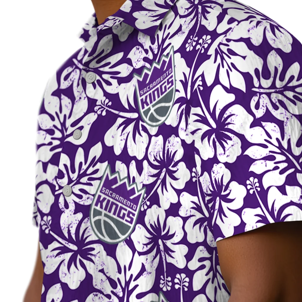 Sacramento Kings Hawaiian Shirt - Hibiscus Motif sacramento kings hibiscus motif purple white hawaiian shirts trendy
