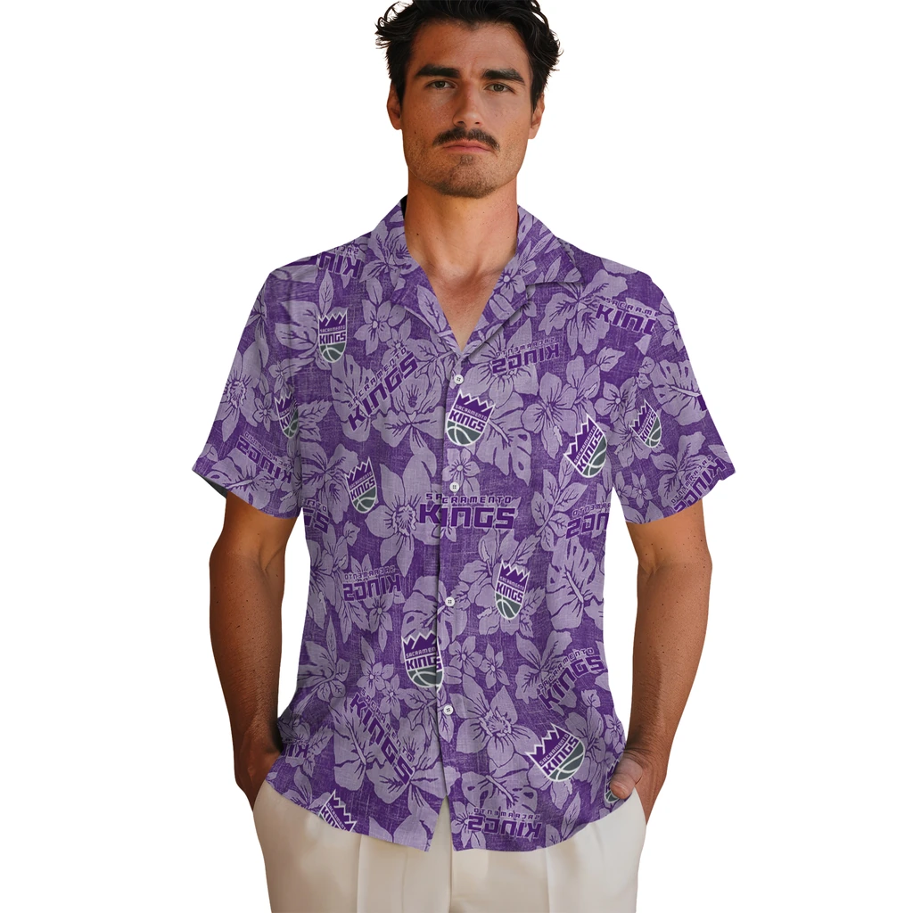 Sacramento Kings Hawaiian Shirt - Hibiscus Oasis sacramento kings hibiscus oasis purple hawaiian shirts fashion forward