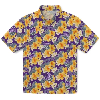 sacramento kings hibiscus tropics purple yellow hawaiian shirts best selling