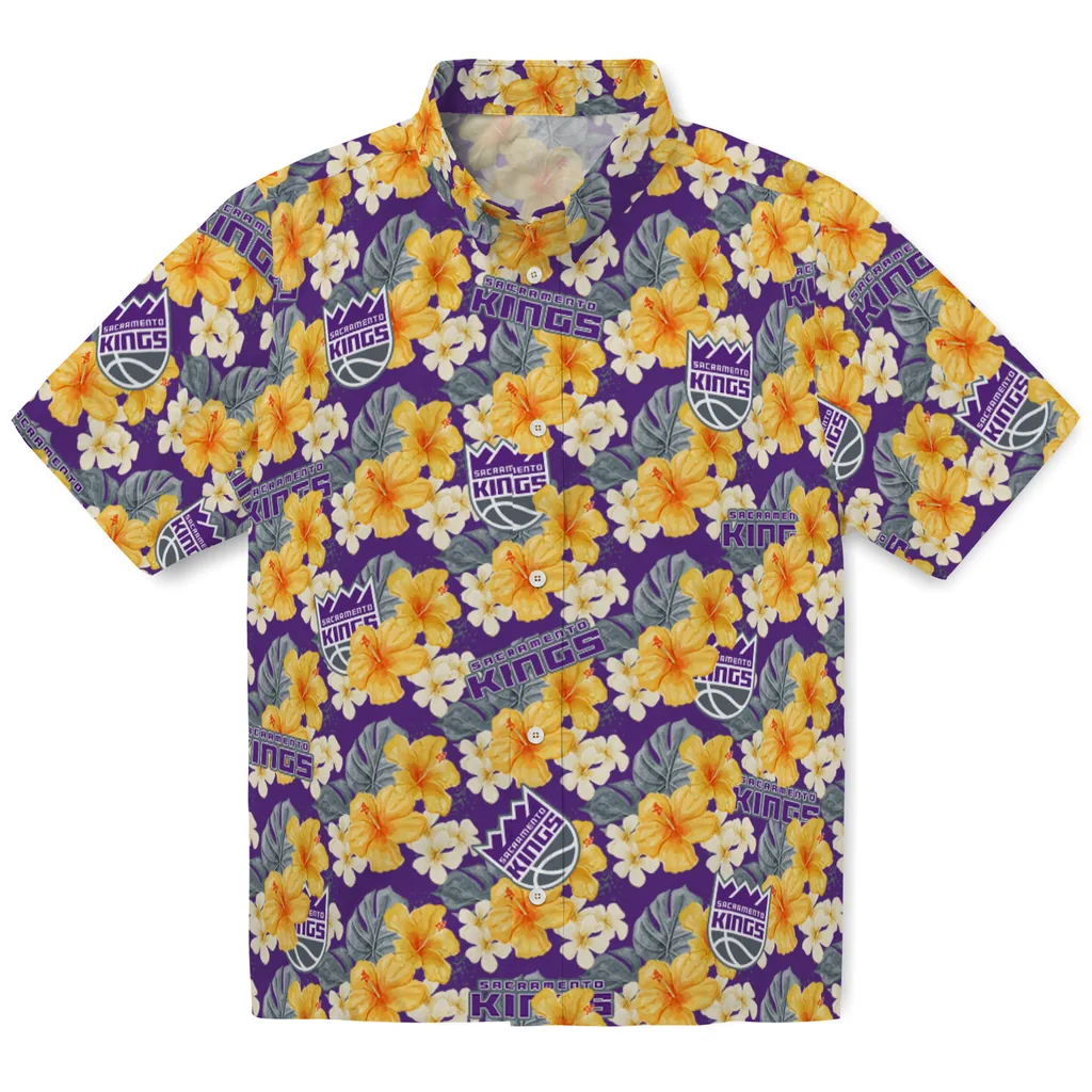 Sacramento Kings Hawaiian Shirt - Hibiscus Tropics sacramento kings hibiscus tropics purple yellow hawaiian shirts best selling