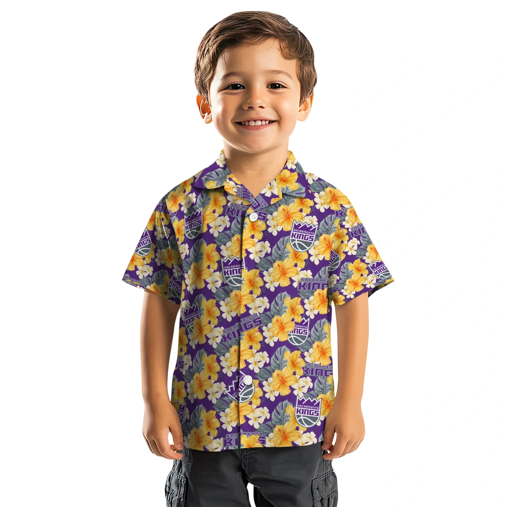 Sacramento Kings Hawaiian Shirt - Hibiscus Tropics sacramento kings hibiscus tropics purple yellow hawaiian shirts top rated