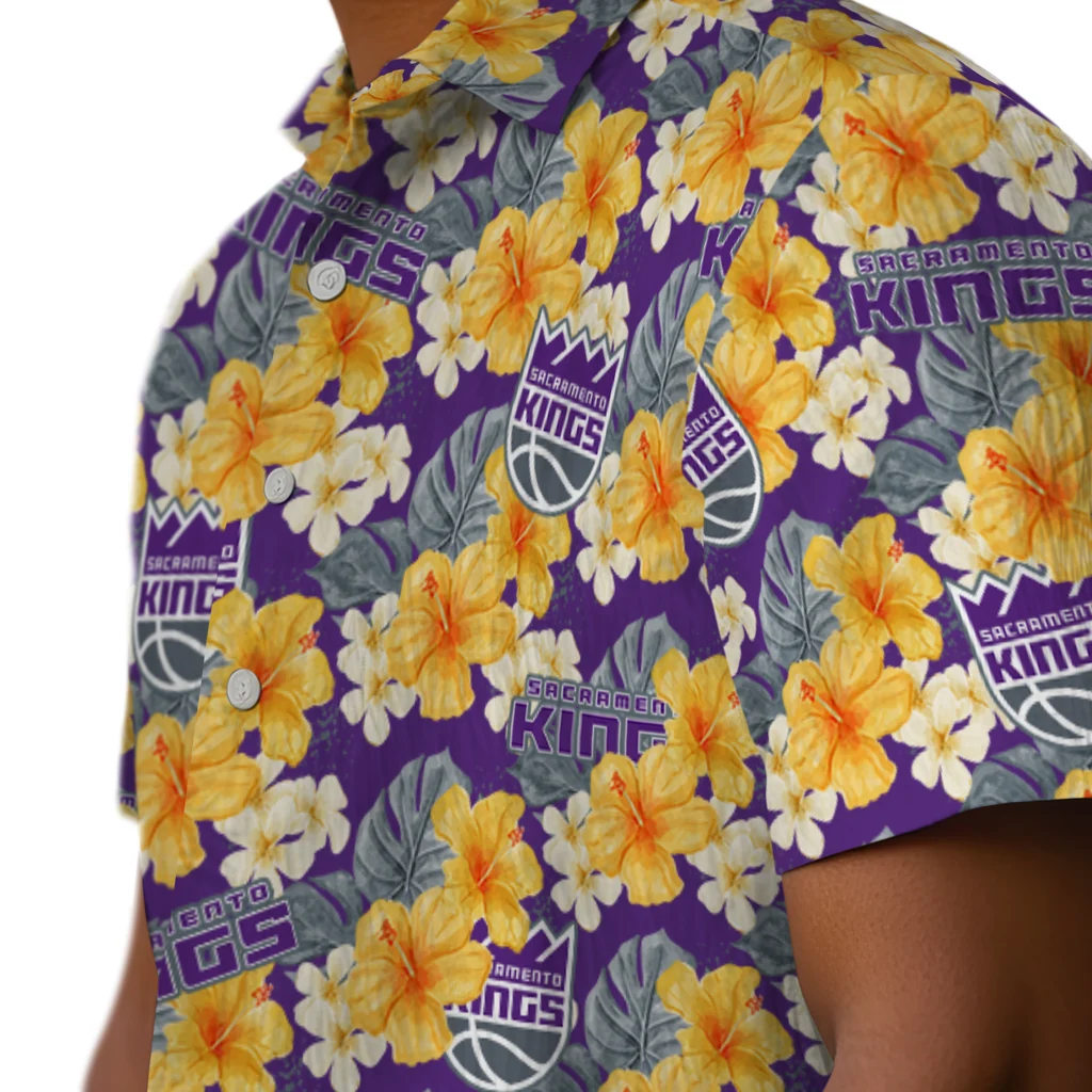 Sacramento Kings Hawaiian Shirt - Hibiscus Tropics sacramento kings hibiscus tropics purple yellow hawaiian shirts trendy