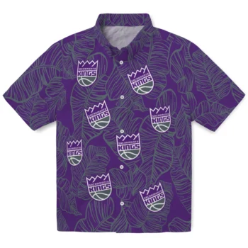 sacramento kings leaf outline purple hawaiian shirts best selling