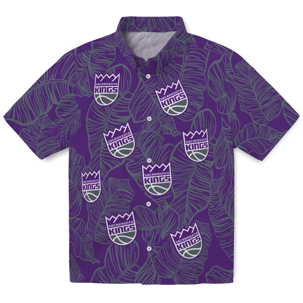 Sacramento Kings Hawaiian Shirt - Leaf Outline sacramento kings leaf outline purple hawaiian shirts best selling