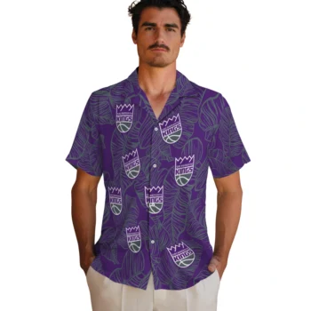 sacramento kings leaf outline purple hawaiian shirts fashion forward