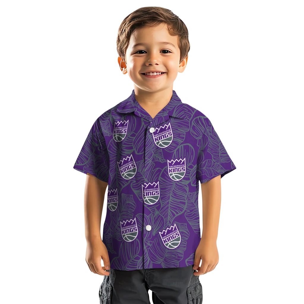 Sacramento Kings Hawaiian Shirt - Leaf Outline sacramento kings leaf outline purple hawaiian shirts top rated