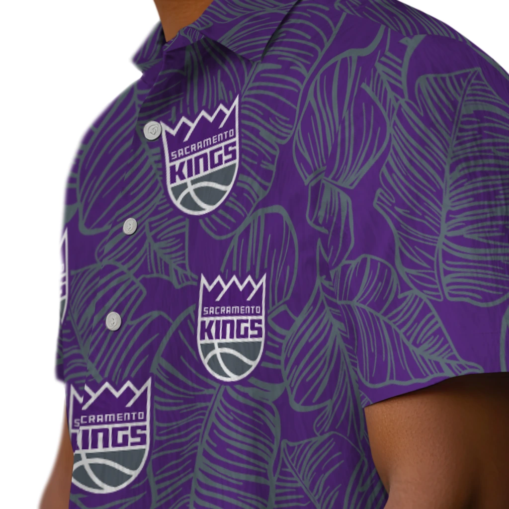 Sacramento Kings Hawaiian Shirt - Leaf Outline sacramento kings leaf outline purple hawaiian shirts trendy