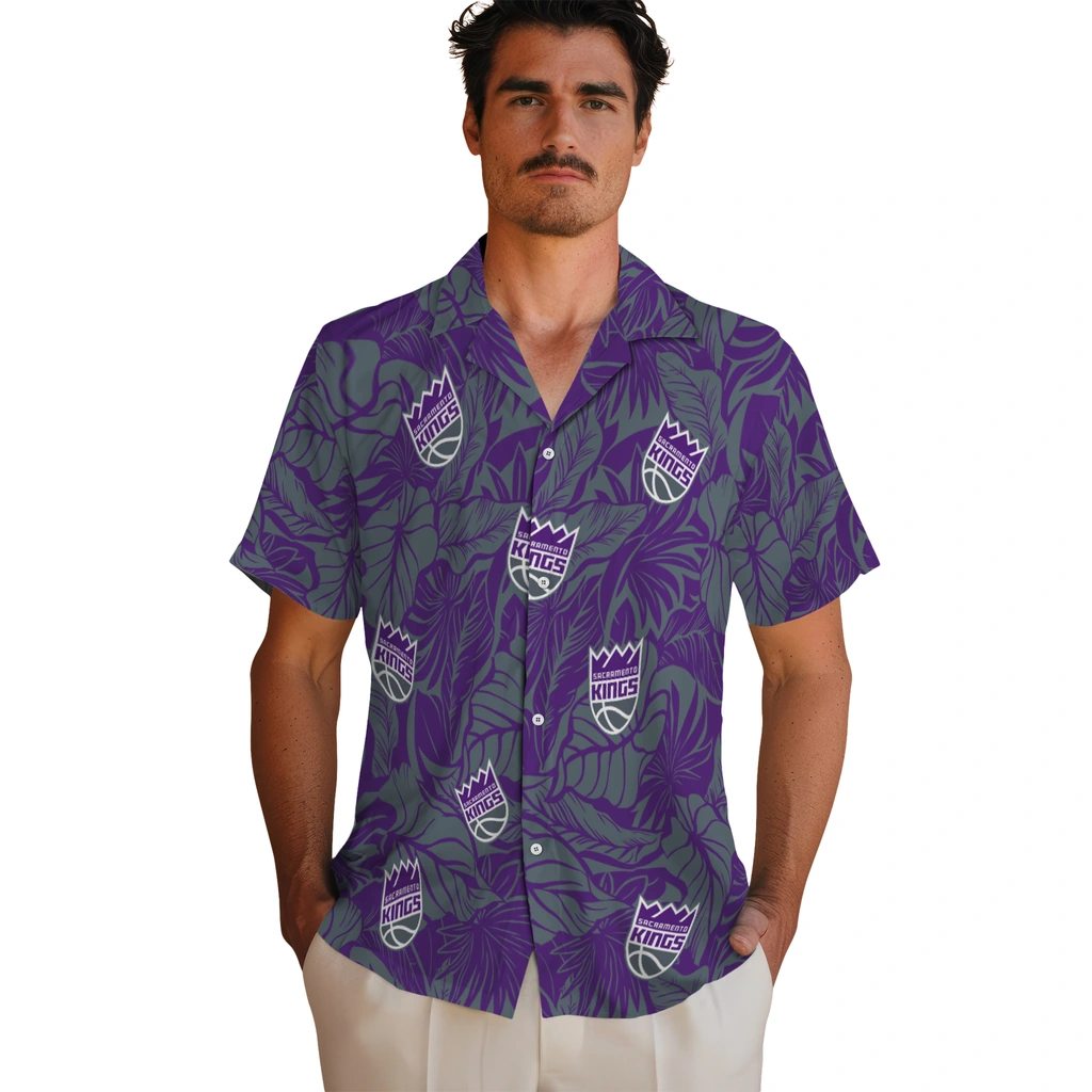 Sacramento Kings Hawaiian Shirt - Monstera Layer sacramento kings monstera layer purple hawaiian shirts fashion forward
