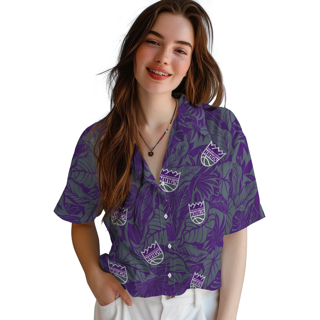 Sacramento Kings Hawaiian Shirt - Monstera Layer sacramento kings monstera layer purple hawaiian shirts latest model