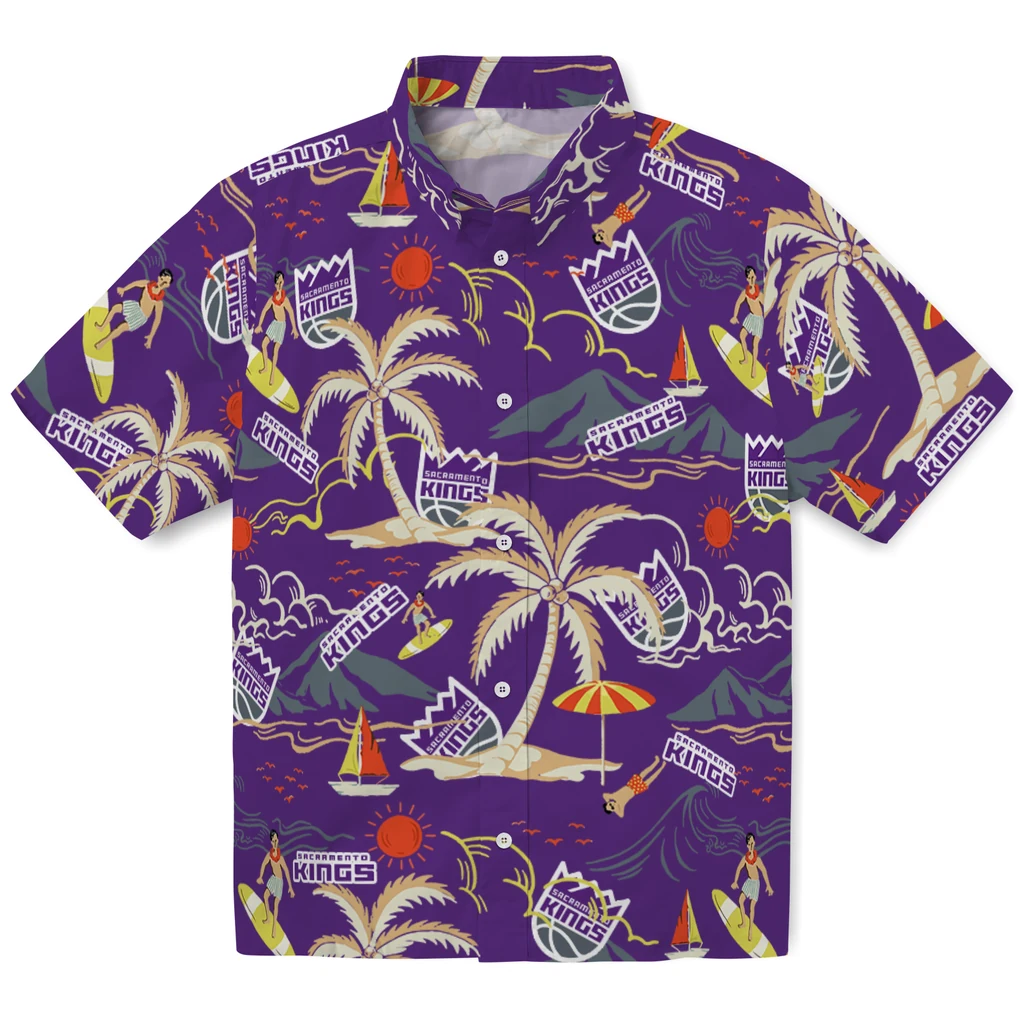 Sacramento Kings Hawaiian Shirt - Palm Tree Island sacramento kings palm tree island purple hawaiian shirts best selling