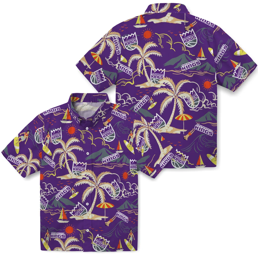 Sacramento Kings Hawaiian Shirt - Palm Tree Island sacramento kings palm tree island purple hawaiian shirts high quality