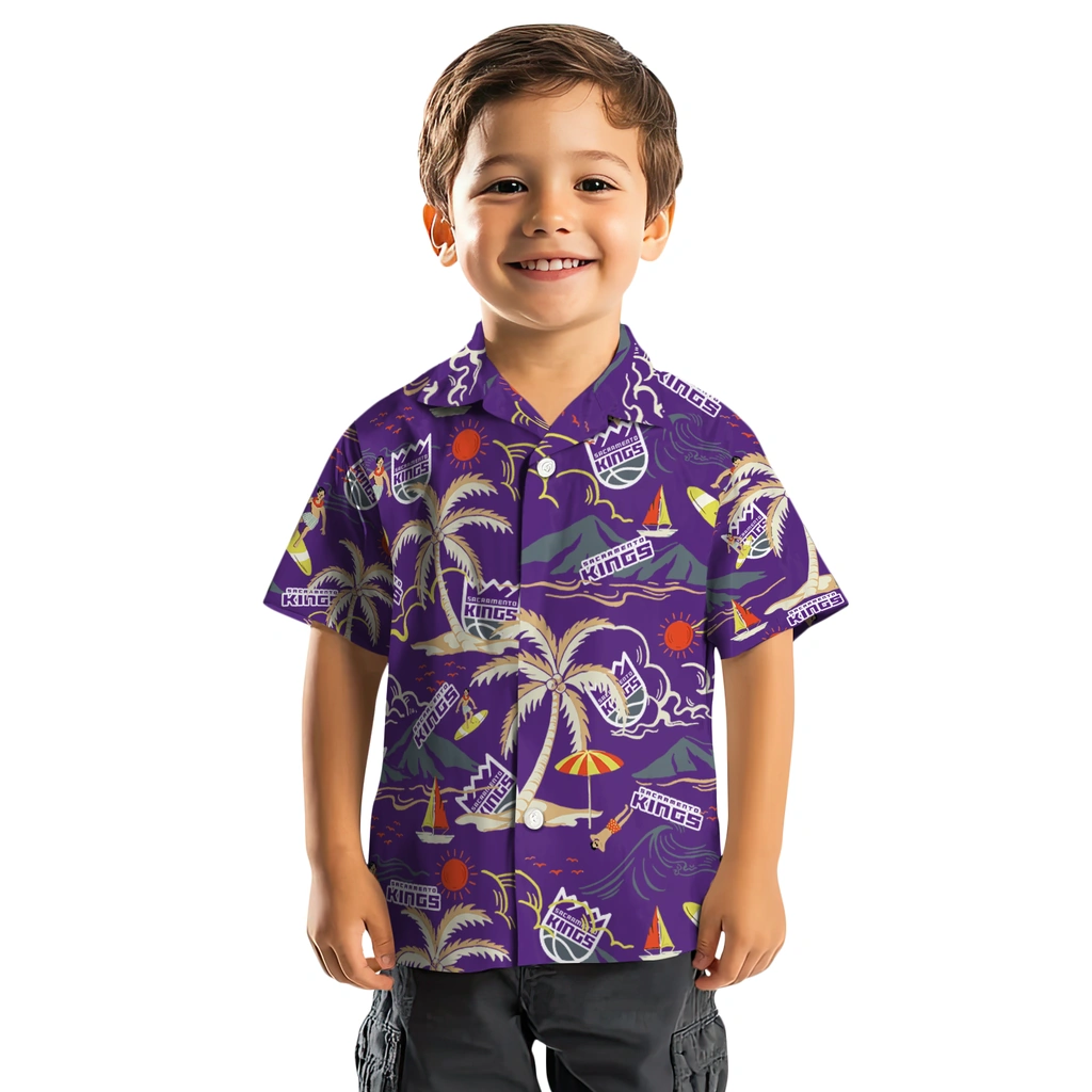 Sacramento Kings Hawaiian Shirt - Palm Tree Island sacramento kings palm tree island purple hawaiian shirts top rated