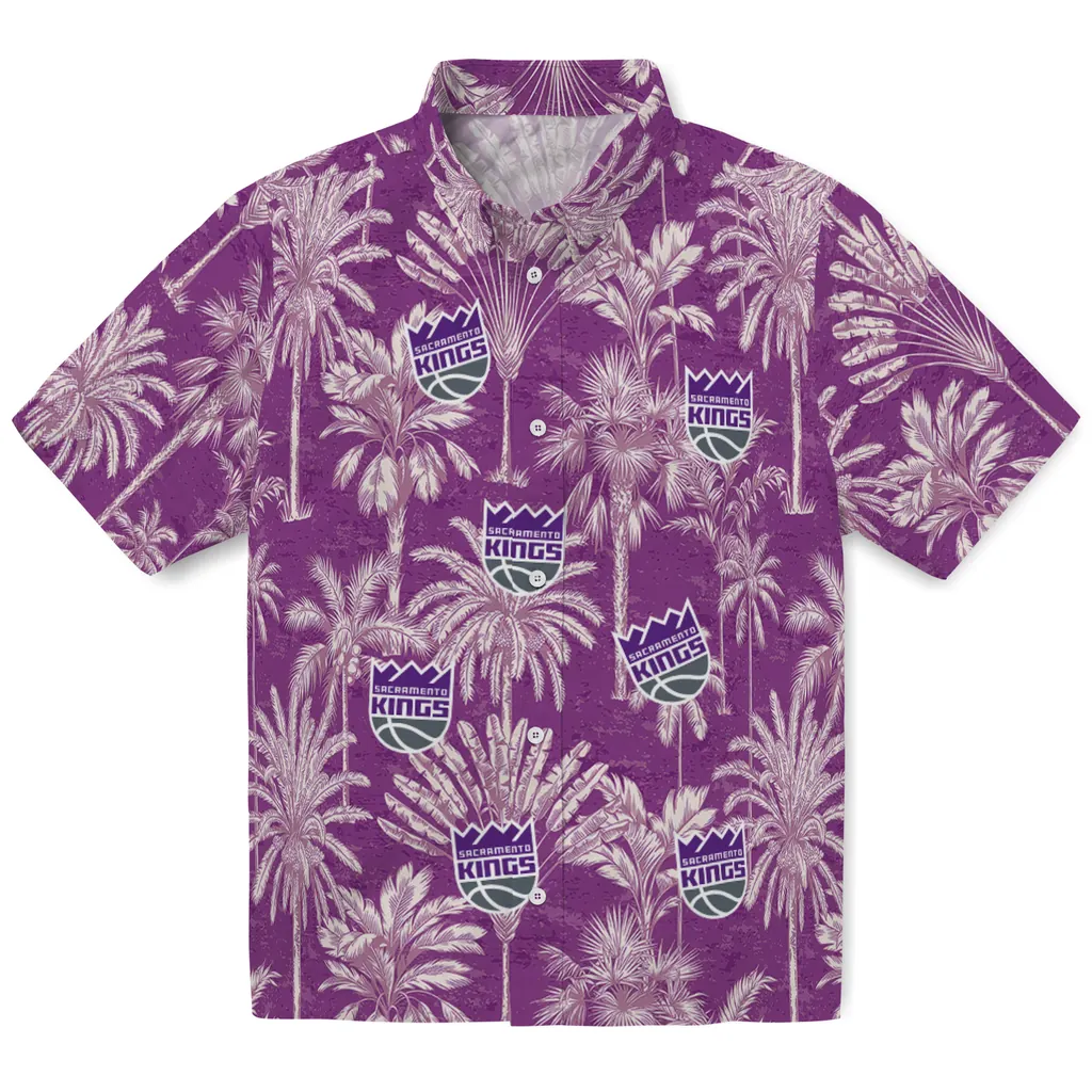 Sacramento Kings Hawaiian Shirt - Vintage Palm Tree sacramento kings palm shadows purple hawaiian shirts best selling