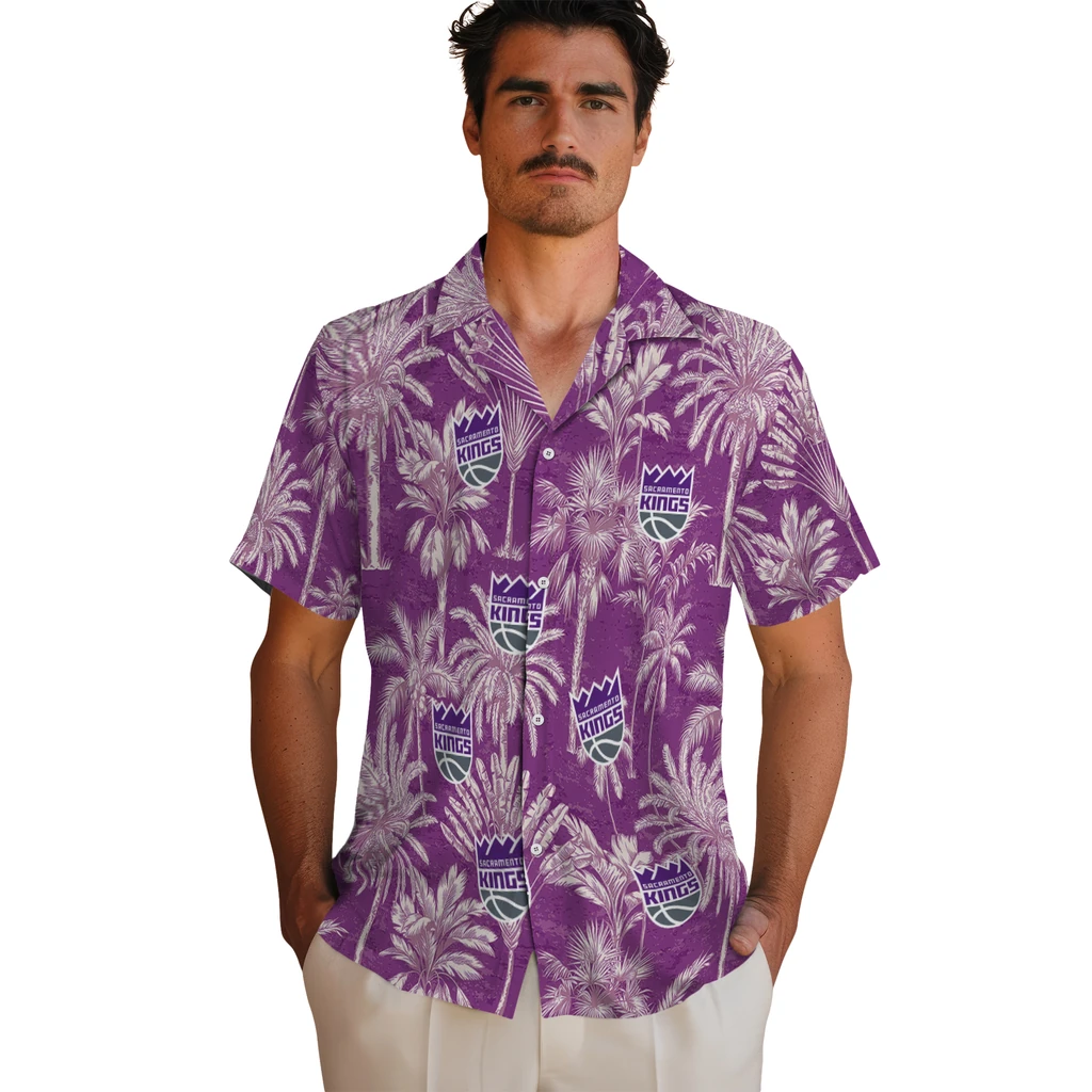 Sacramento Kings Hawaiian Shirt - Vintage Palm Tree sacramento kings palm shadows purple hawaiian shirts fashion forward