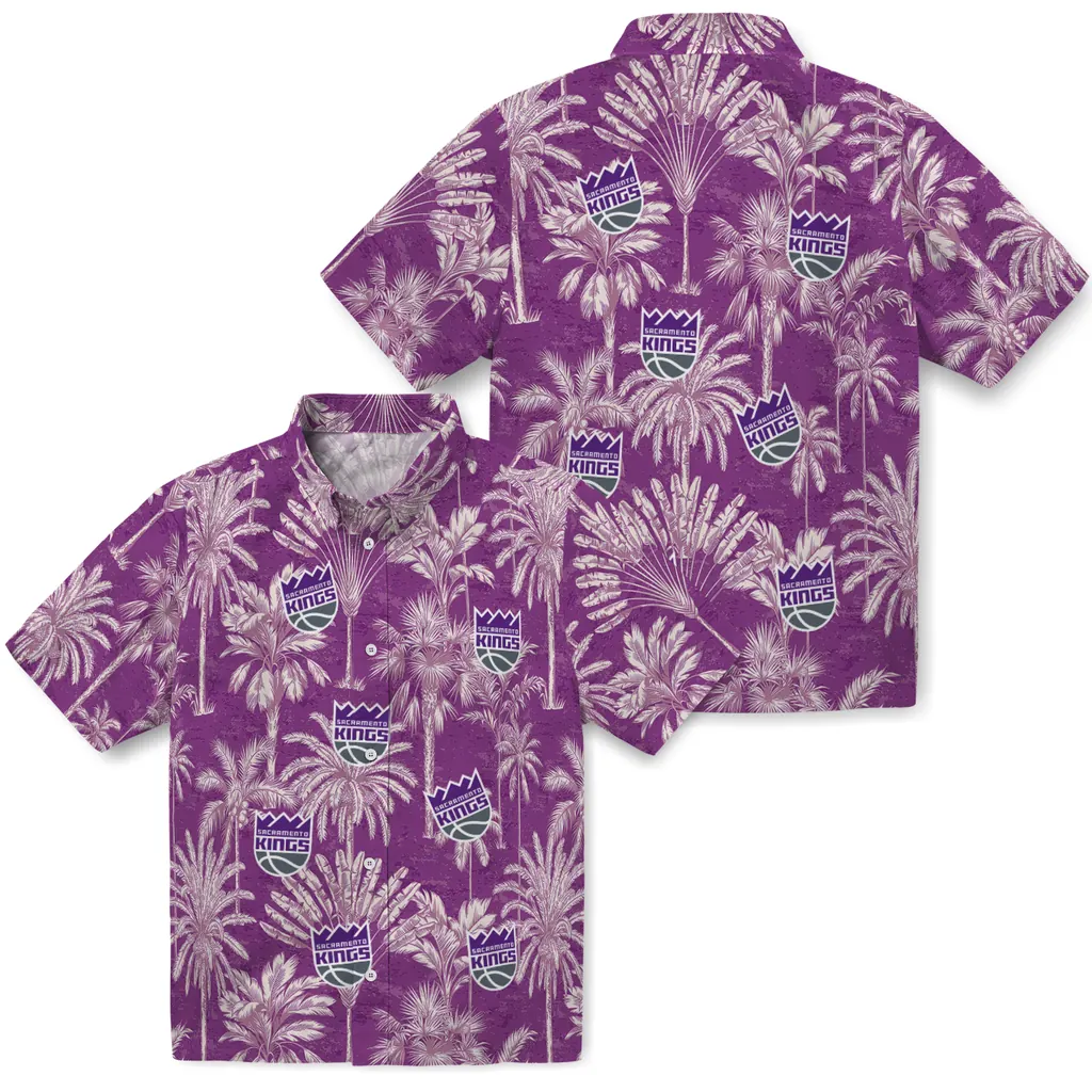 Sacramento Kings Hawaiian Shirt - Vintage Palm Tree sacramento kings palm shadows purple hawaiian shirts high quality