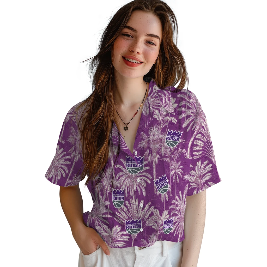 Sacramento Kings Hawaiian Shirt - Vintage Palm Tree sacramento kings palm shadows purple hawaiian shirts latest model