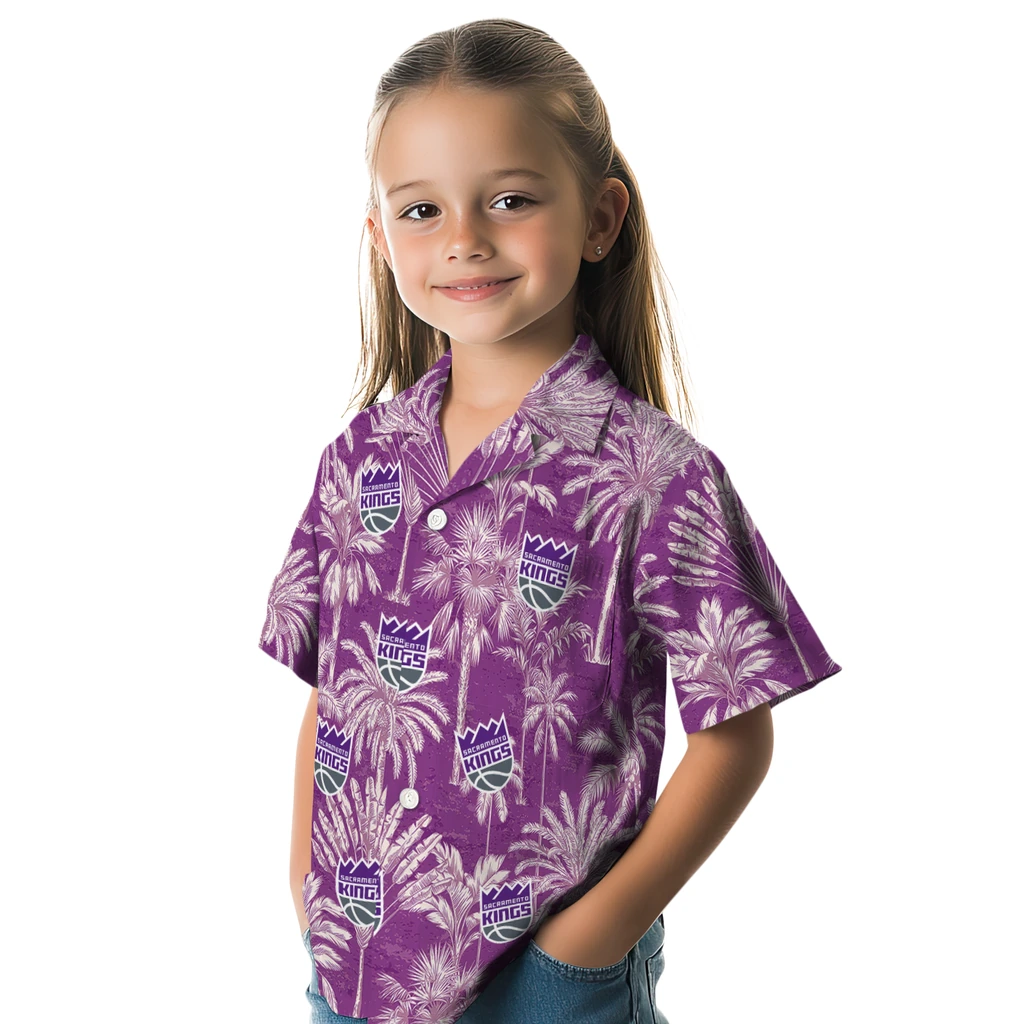 Sacramento Kings Hawaiian Shirt - Vintage Palm Tree sacramento kings palm shadows purple hawaiian shirts premium grade