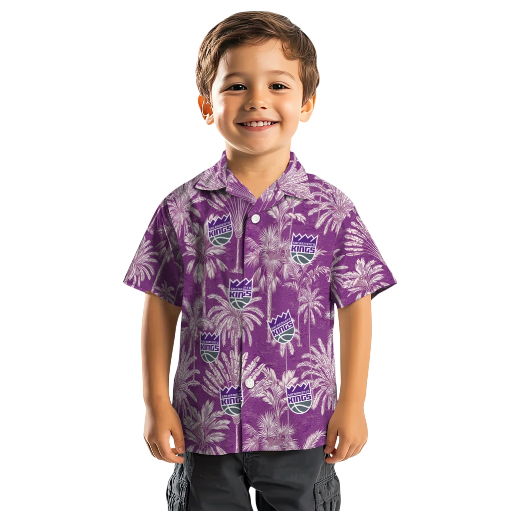 Sacramento Kings Hawaiian Shirt - Vintage Palm Tree sacramento kings palm shadows purple hawaiian shirts top rated
