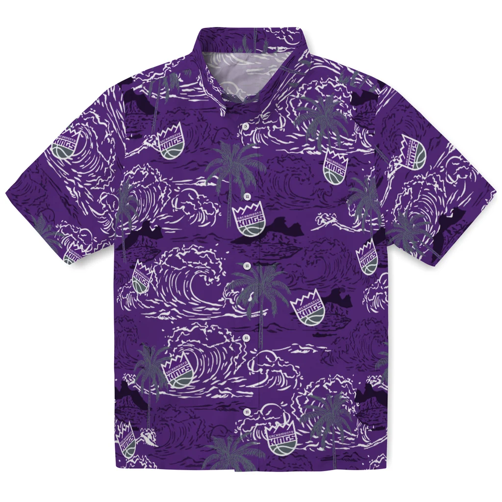 Sacramento Kings Hawaiian Shirt - Wave Palm sacramento kings wave palm purple hawaiian shirts best selling