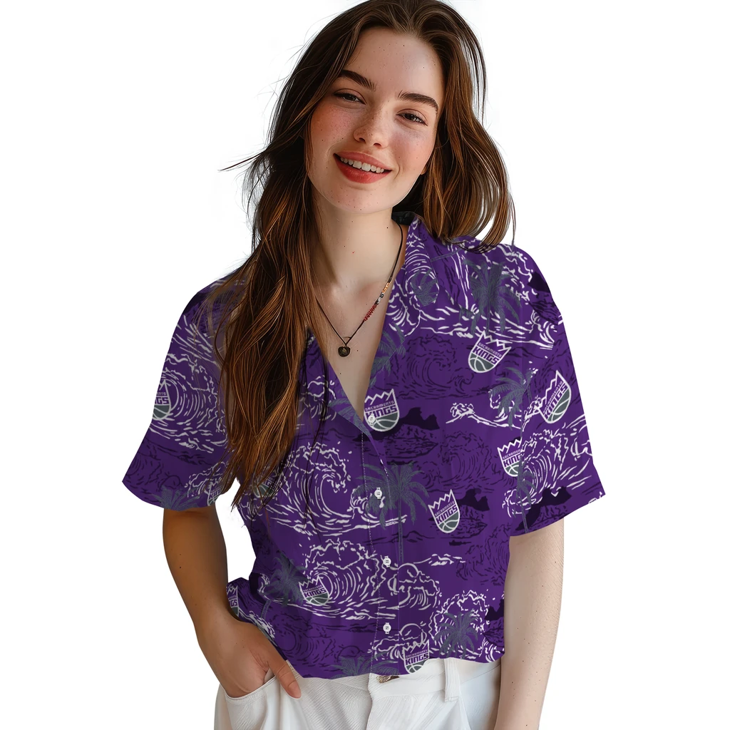 Sacramento Kings Hawaiian Shirt - Wave Palm sacramento kings wave palm purple hawaiian shirts latest model