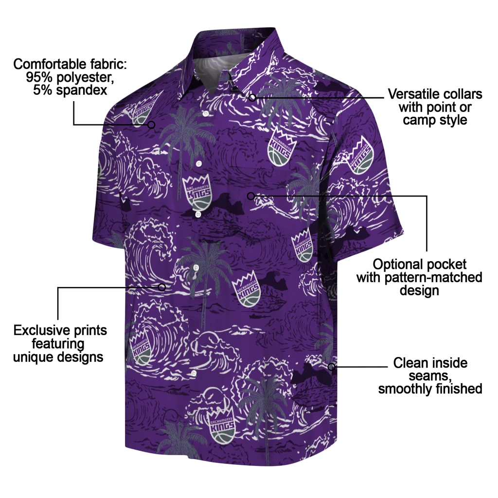 Sacramento Kings Hawaiian Shirt - Wave Palm sacramento kings wave palm purple hawaiian shirts new arrival