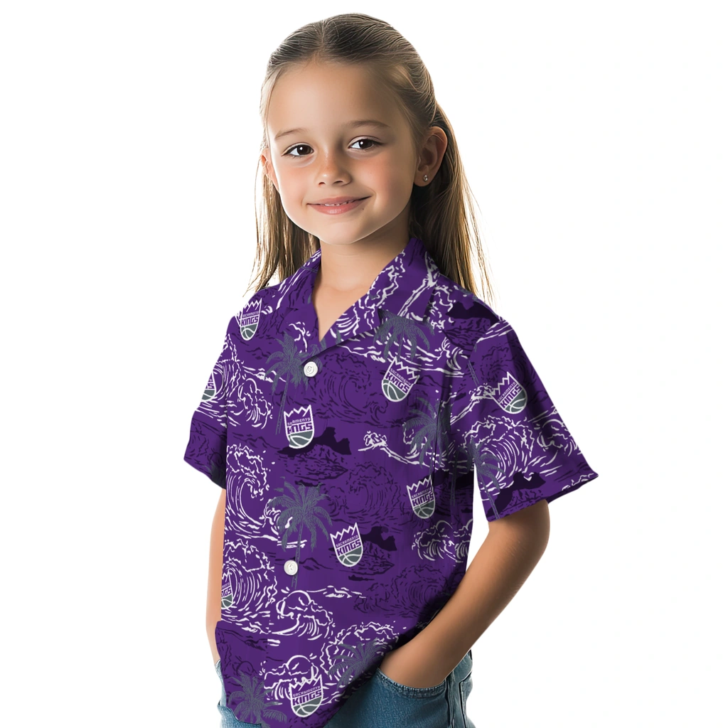 Sacramento Kings Hawaiian Shirt - Wave Palm sacramento kings wave palm purple hawaiian shirts premium grade