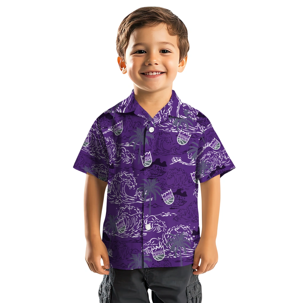 Sacramento Kings Hawaiian Shirt - Wave Palm sacramento kings wave palm purple hawaiian shirts top rated