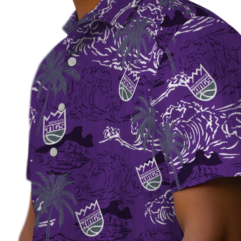 Sacramento Kings Hawaiian Shirt - Wave Palm sacramento kings wave palm purple hawaiian shirts trendy