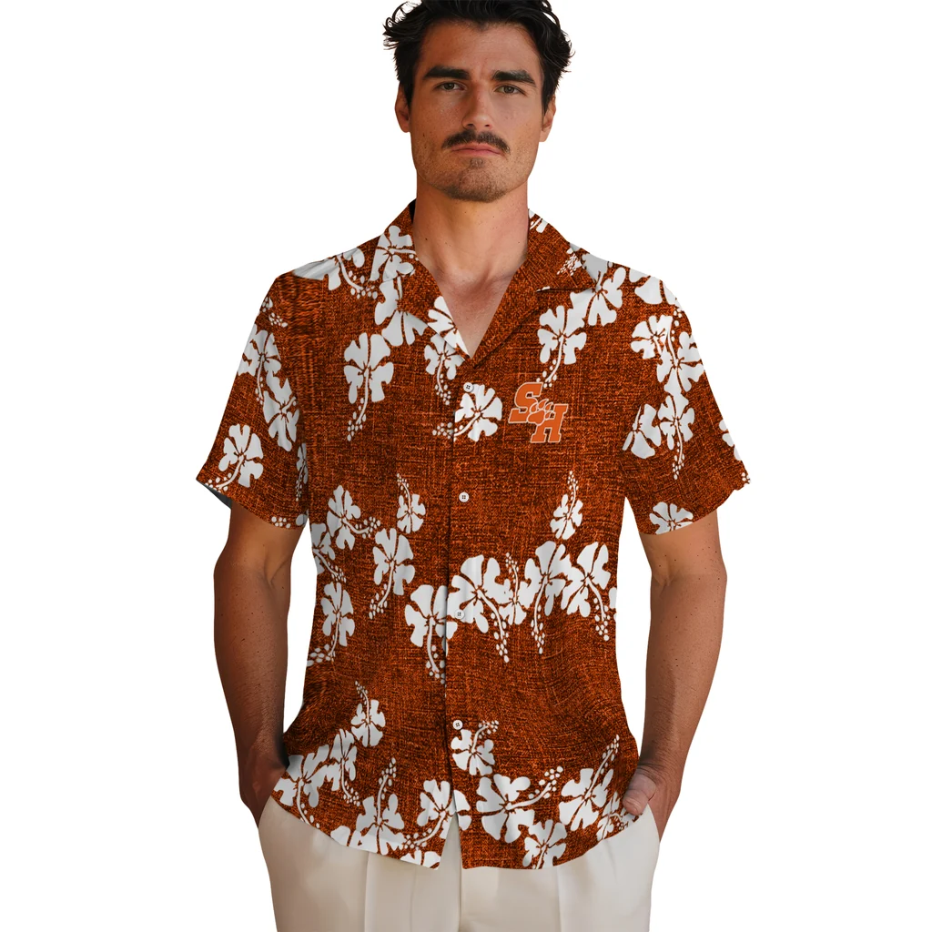 Sam Houston Bearkats Hawaiian Shirt - 50th State Flower sam houston bearkats hibiscus petals orange hawaiian shirts fashion forward