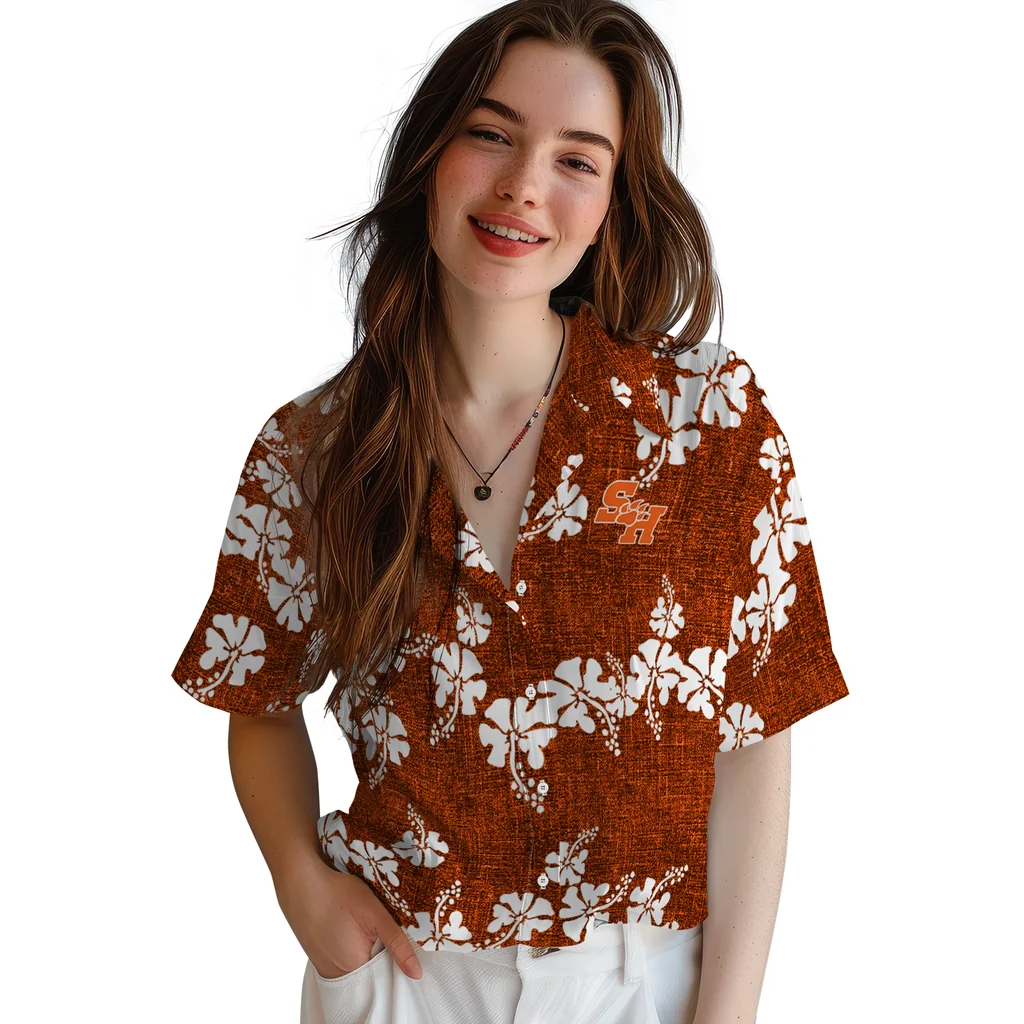 Sam Houston Bearkats Hawaiian Shirt - 50th State Flower sam houston bearkats hibiscus petals orange hawaiian shirts latest model