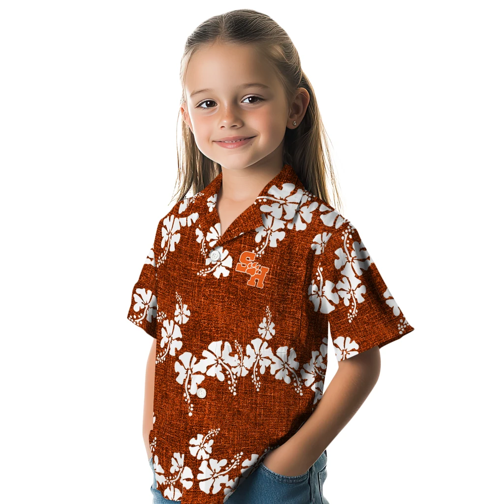 Sam Houston Bearkats Hawaiian Shirt - 50th State Flower sam houston bearkats hibiscus petals orange hawaiian shirts premium grade