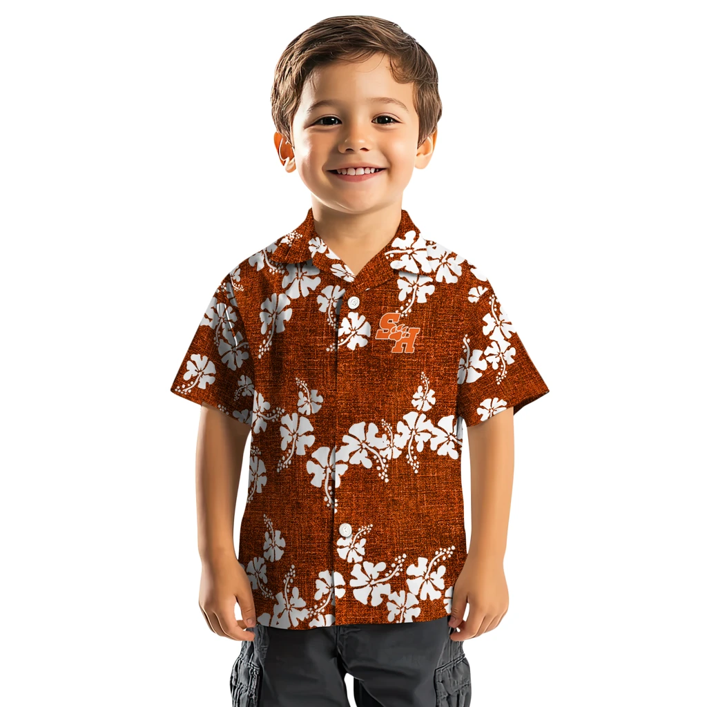 Sam Houston Bearkats Hawaiian Shirt - 50th State Flower sam houston bearkats hibiscus petals orange hawaiian shirts top rated