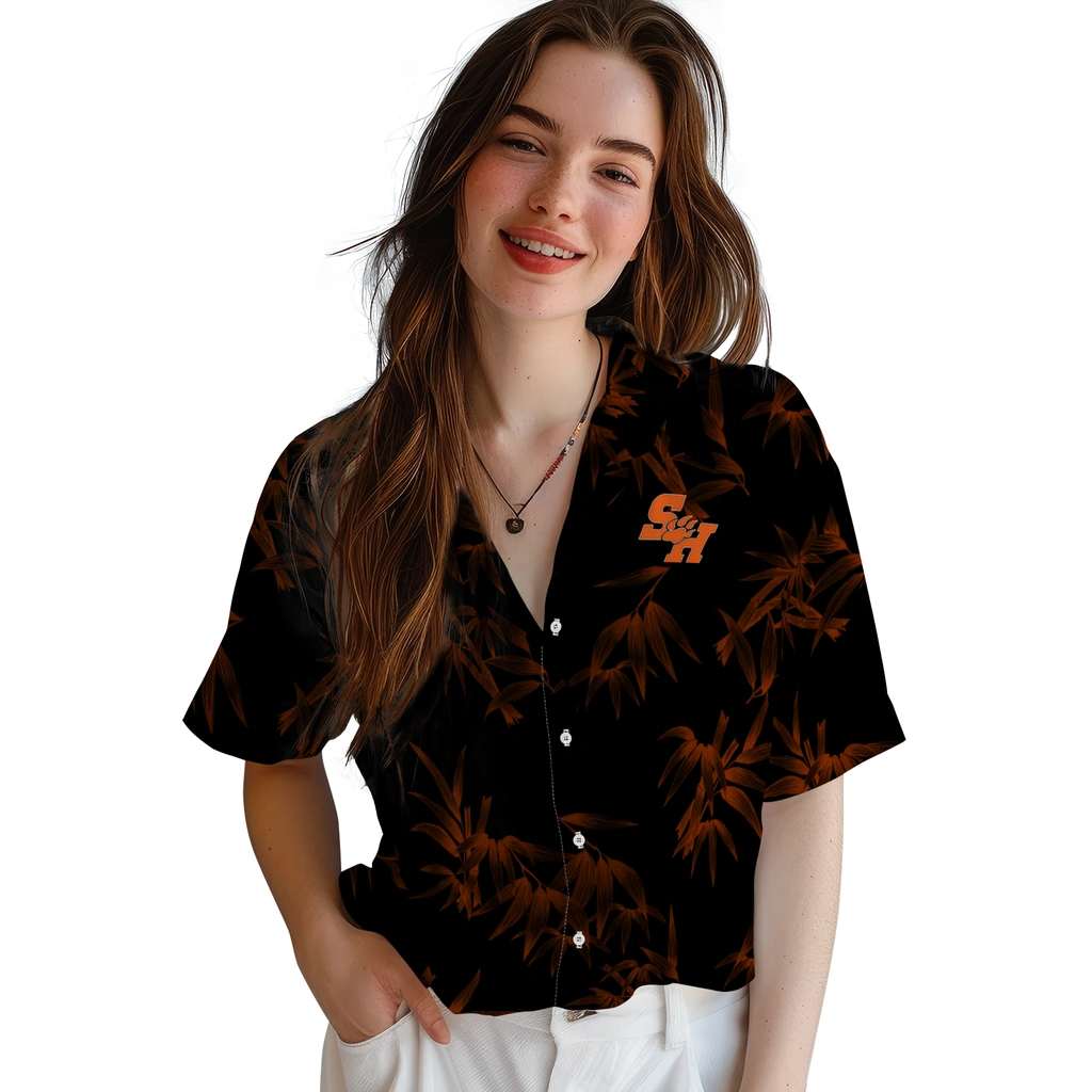Sam Houston Bearkats Hawaiian Shirt - Bamboo Branches sam houston bearkats bamboo branches orange black hawaiian shirts latest model