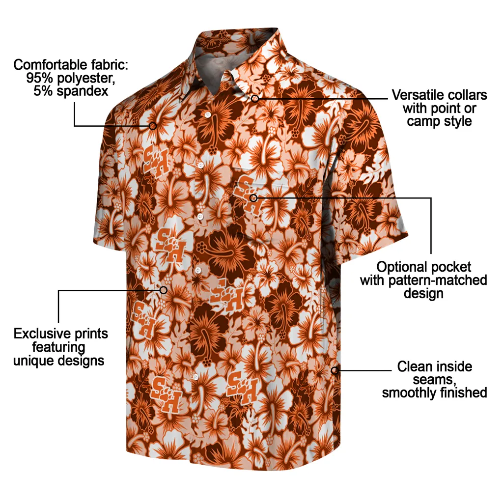 Sam Houston Bearkats Hawaiian Shirt - Hibiscus Blooms sam houston bearkats hibiscus blooms orange hawaiian shirts new arrival