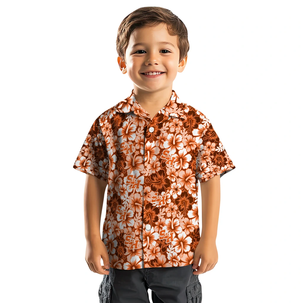 Sam Houston Bearkats Hawaiian Shirt - Hibiscus Blooms sam houston bearkats hibiscus blooms orange hawaiian shirts top rated