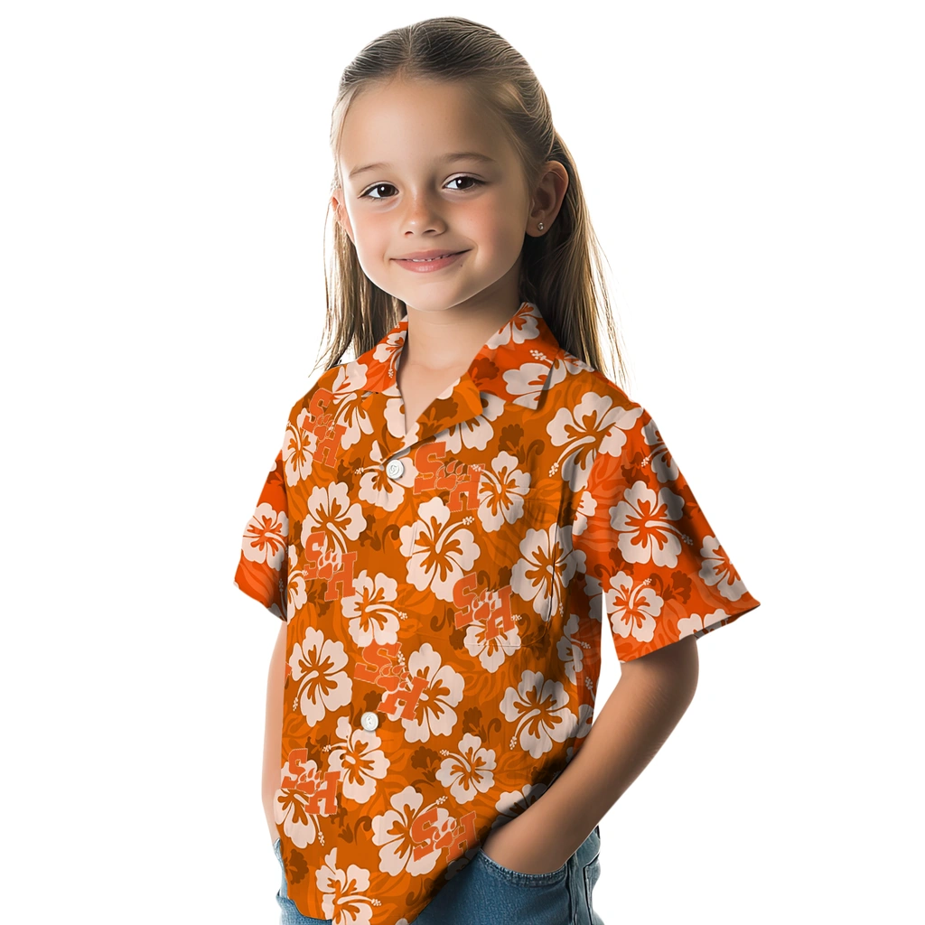 Sam Houston Bearkats Hawaiian Shirt - Hibiscus Cluster sam houston bearkats hibiscus cluster orange hawaiian shirts premium grade
