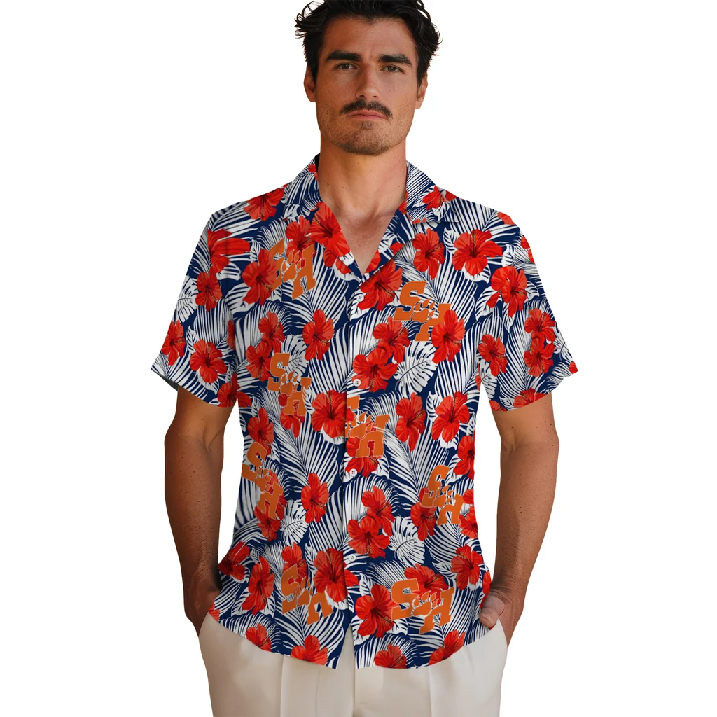 Sam Houston Bearkats Hawaiian Shirt - Hibiscus Fiesta sam houston bearkats hibiscus fiesta red royal blue hawaiian shirts fashion forward