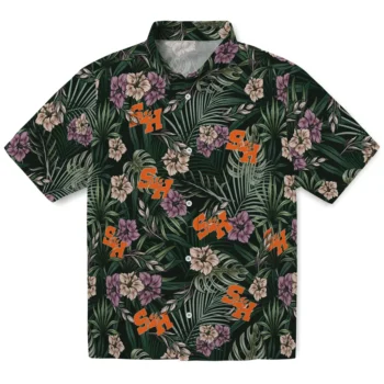 sam houston bearkats hibiscus leaves pattern green hawaiian shirts best selling